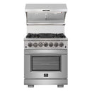 Forno 4-Piece Pro Appliance Package - 30" Dual Fuel Range, Premium Hood, French Door Refrigerator, and Dishwasher in Stainless Steel Appliance Package Forno 