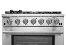 Forno 4-Piece Pro Appliance Package - 36" Gas Range, Wall Mount Hood with Backsplash, 36" French Door Refrigerator, and Dishwasher in Stainless Steel Appliance Package Forno 