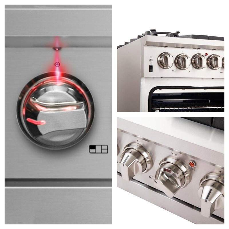 Forno 4-Piece Pro Appliance Package - 48" Gas Range, Premium Hood, French Door Refrigerator, and Dishwasher in Stainless Steel Appliance Package Forno 