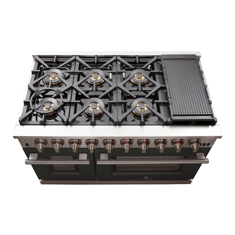 Forno 48" Capriasca Gas Range with 8 Gas Burners and Convection Oven in Stainless Steel with Black Door (FFSGS6260-48BLK) Ranges Forno 