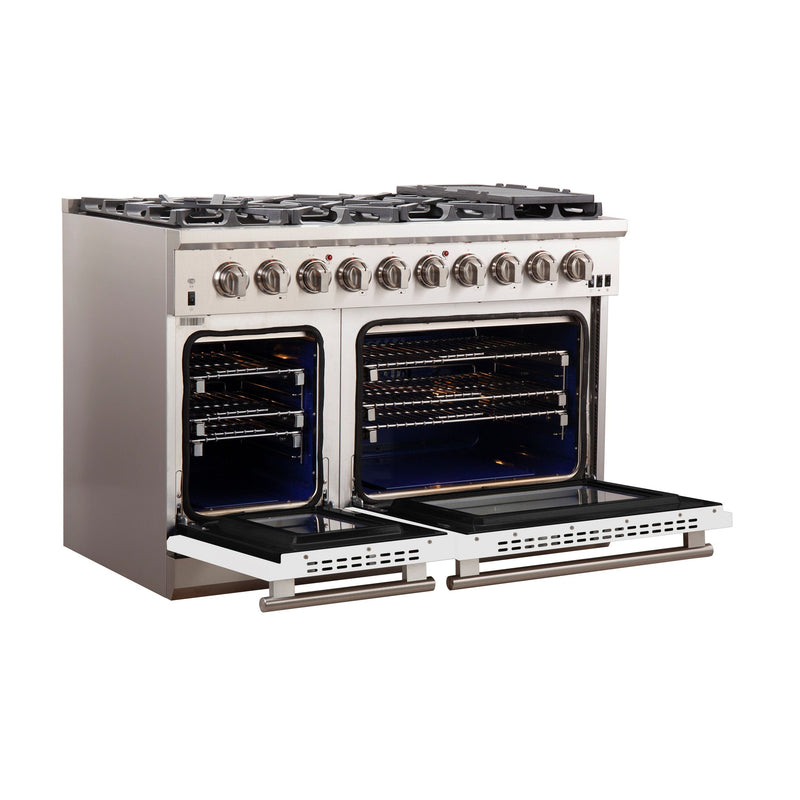 Forno 48" Capriasca Gas Range with 8 Gas Burners and Convection Oven in Stainless Steel with White Door (FFSGS6260-48WHT) Ranges Forno 