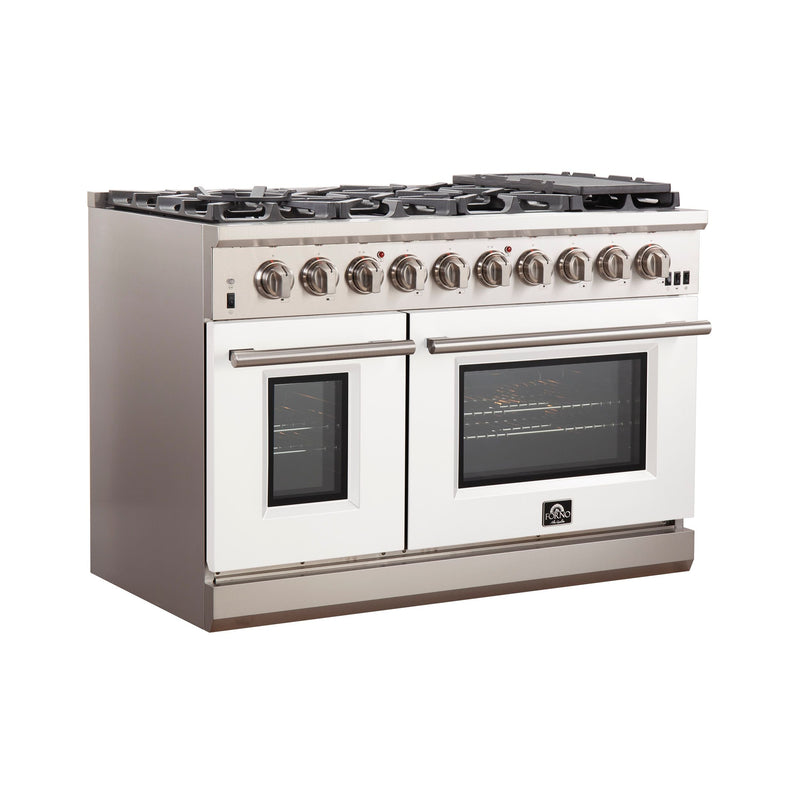 Forno 48" Capriasca Gas Range with 8 Gas Burners and Convection Oven in Stainless Steel with White Door (FFSGS6260-48WHT) Ranges Forno 
