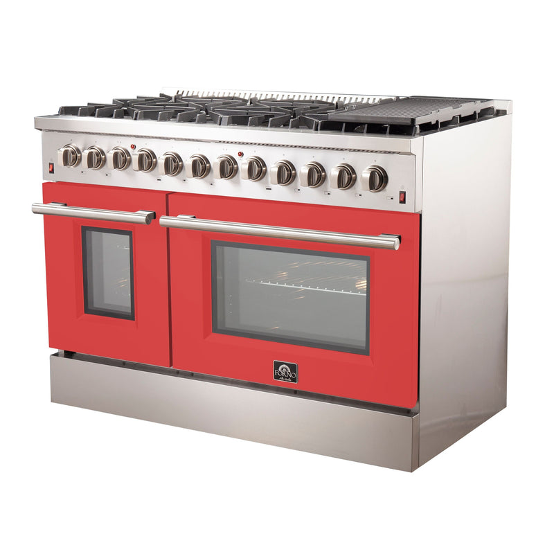 Forno 48" Galiano Dual Fuel Range with 8 Gas Burners and 240v Electric Oven in Stainless Steel with Door (FFSGS6156-48RED) Ranges Forno 