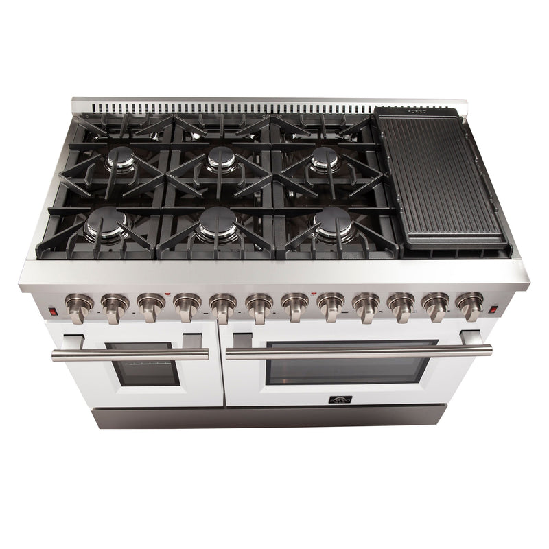 Forno 48" Galiano Dual Fuel Range with 8 Gas Burners and 240v Electric Oven in Stainless Steel with White Door (FFSGS6156-48WHT) Ranges Forno 
