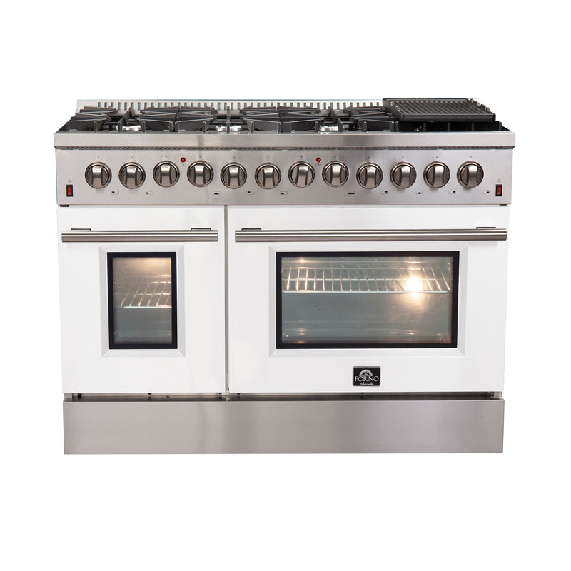 Forno 48" Galiano Dual Fuel Range with 8 Gas Burners and 240v Electric Oven in Stainless Steel with White Door (FFSGS6156-48WHT) Ranges Forno 