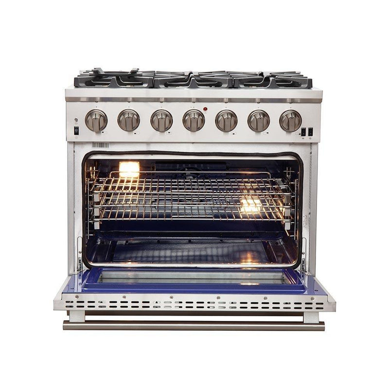Forno 2-Piece Pro Appliance Package - 36-Inch Gas Range & Wall Mount Hood in Stainless Steel