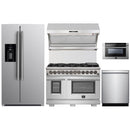 Forno 5-Piece Pro Appliance Package - 48" Dual Fuel Range, 36" Refrigerator with Water Dispenser, Wall Mount Hood with Backsplash, Microwave Drawer, & 3-Rack Dishwasher in Stainless Steel Appliance Package Forno 