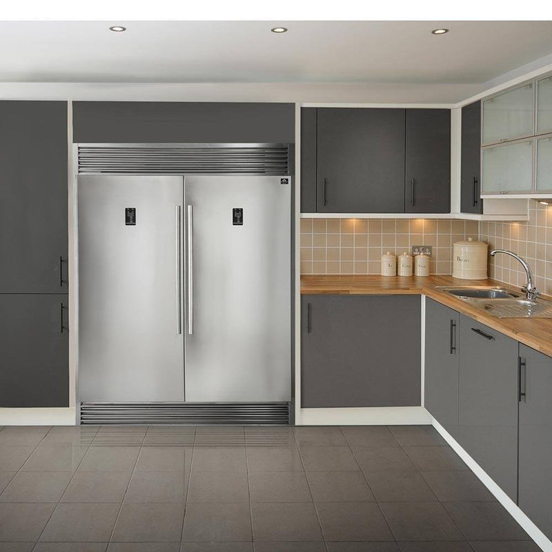 Forno 3-Piece Appliance Package - 30-Inch Gas Range, 60-Inch Pro-Style Refrigerator & Wall Mount Hood with Backsplash in Stainless Steel