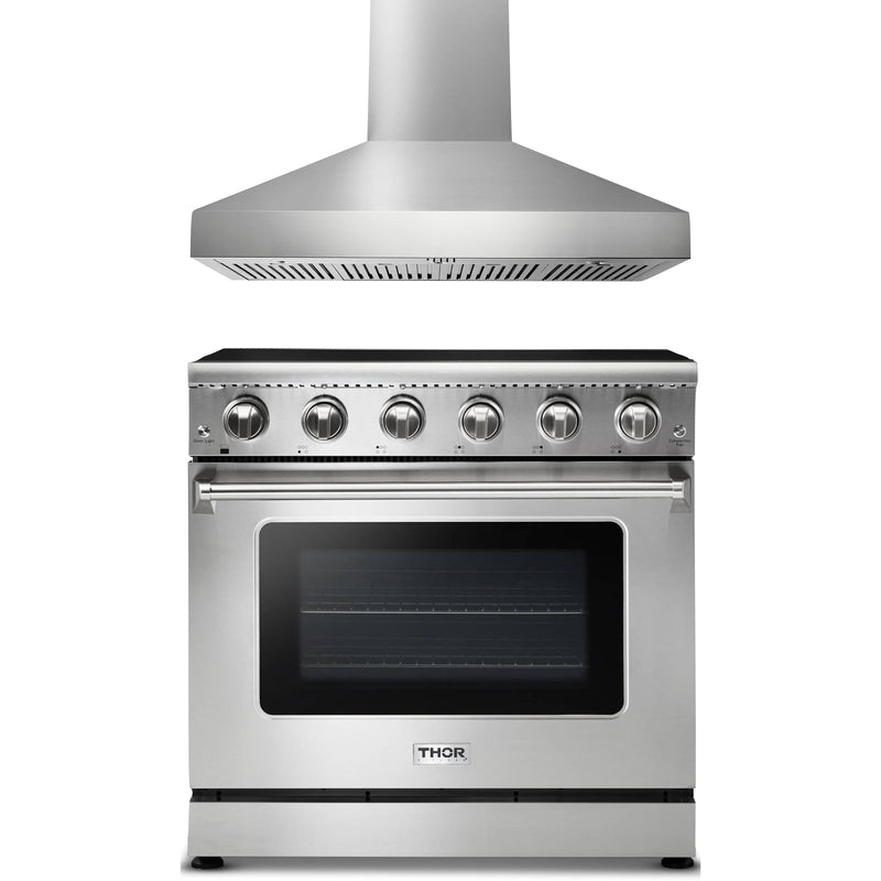 Thor Kitchen 2-Piece Appliance Package - 36" Electric Range and Wall Mount Hood in Stainless Steel Appliance Package Thor Kitchen Pro Style 