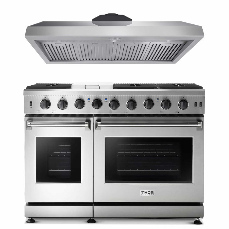 Thor Kitchen 2-Piece Appliance Package - 48" Gas Range & Premium Hood in Stainless Steel Appliance Package Thor Kitchen Natural Gas 11" Height 