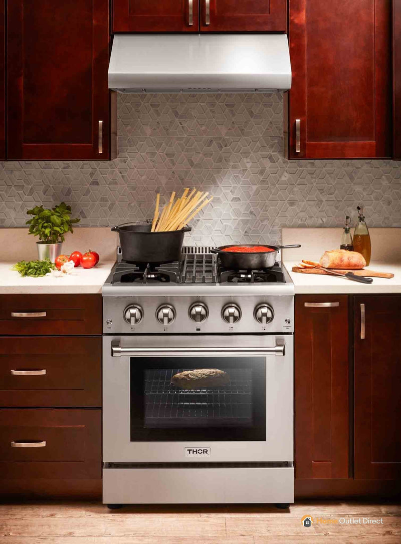Thor Kitchen 2-Piece Pro Appliance Package - 30" Dual Fuel Range & Premium Under Cabinet Hood in Stainless Steel Appliance Package Thor Kitchen 