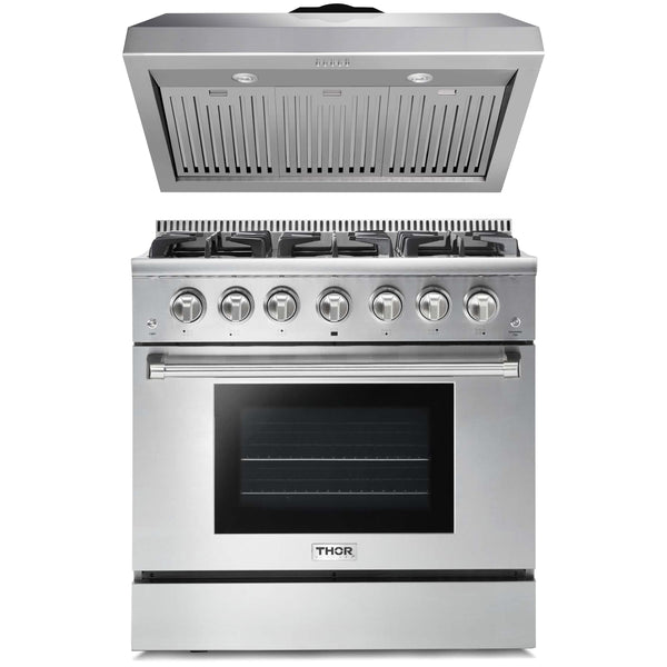 Thor Kitchen 2-Piece Pro Appliance Package - 36" Gas Range & Premium Under Cabinet Hood in Stainless Steel Appliance Package Thor Kitchen 