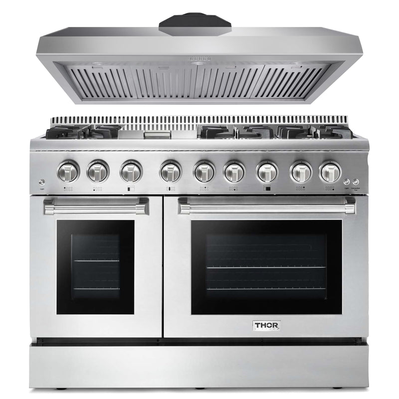 Thor Kitchen 2-Piece Pro Appliance Package - 48" Dual Fuel Range & Premium Hood in Stainless Steel Appliance Package Thor Kitchen Natural Gas 11" Height 