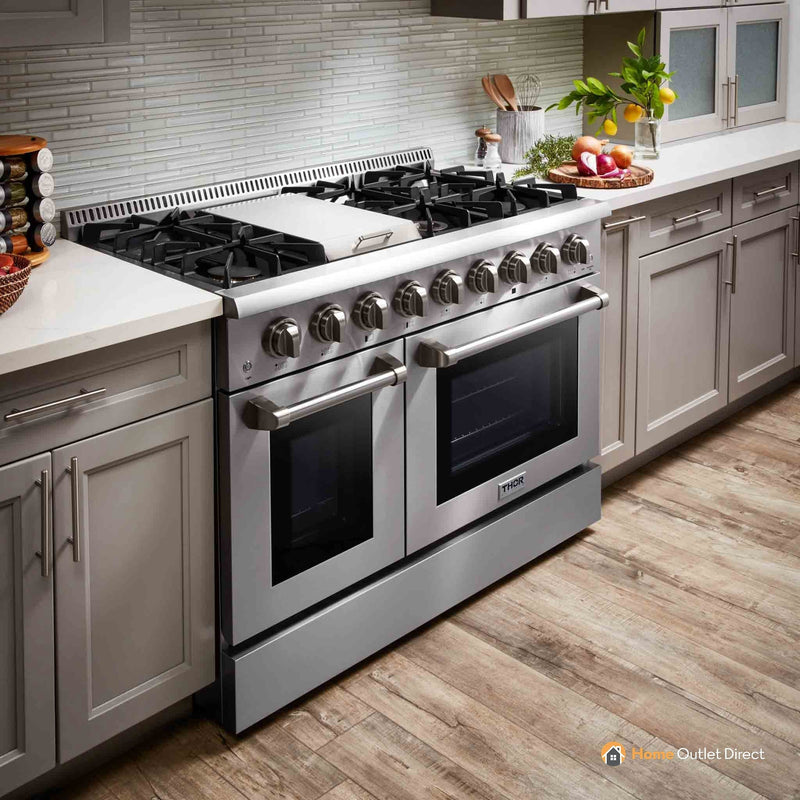 Thor Kitchen 2-Piece Pro Appliance Package - 48" Gas Range & Pro Wall Mount Hood in Stainless Steel Appliance Package Thor Kitchen 