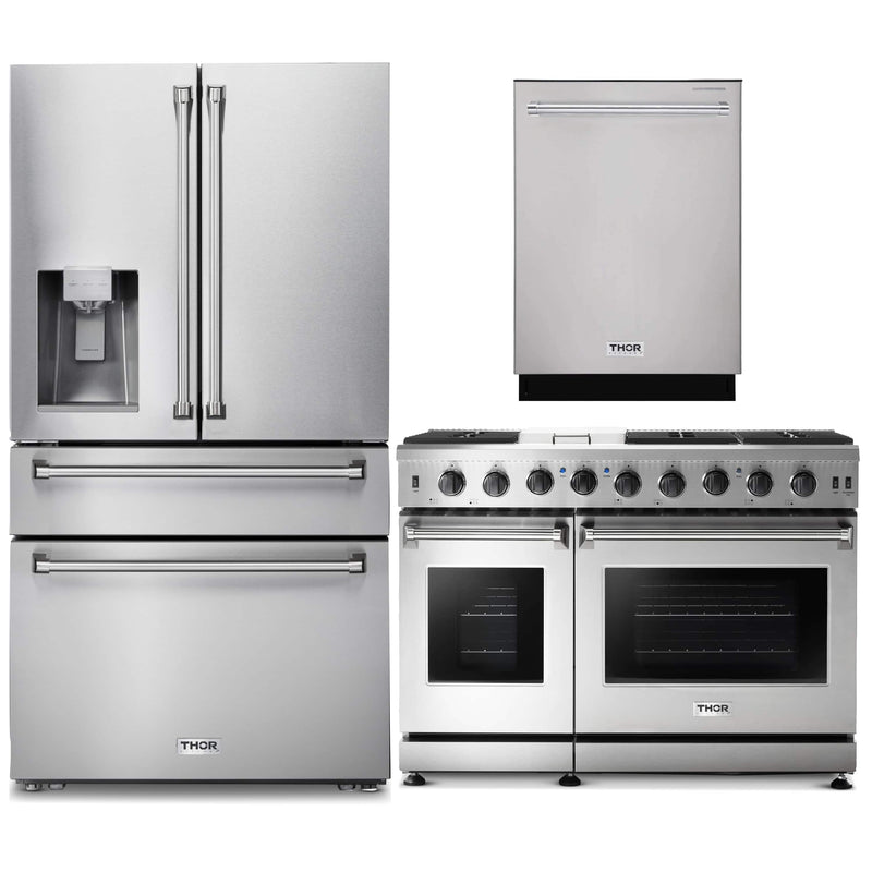 Thor Kitchen 3-Piece Appliance Package - 48-Inch Gas Range, Dishwasher & Refrigerator with Water Dispenser in Stainless Steel Appliance Package Thor Kitchen 