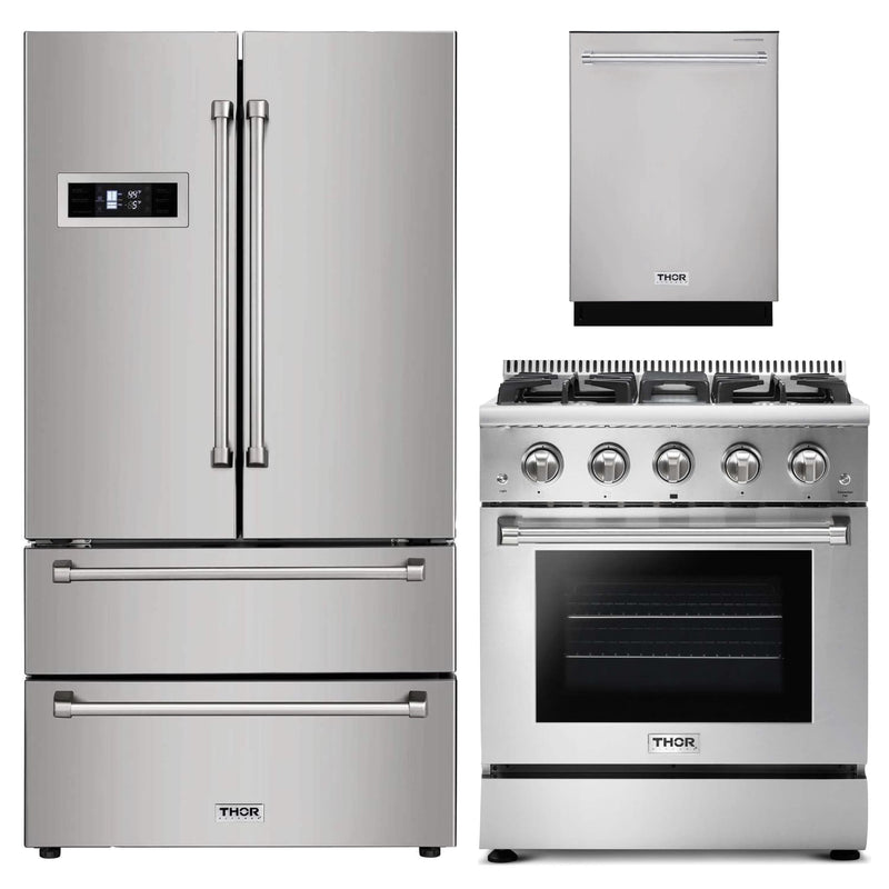 Thor Kitchen 3-Piece Pro Appliance Package - 30" Gas Range, Dishwasher & Refrigerator in Stainless Steel Appliance Package Thor Kitchen 