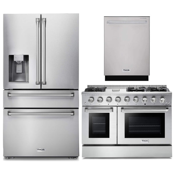 Thor Kitchen 3-Piece Pro Appliance Package - 48-Inch Gas Range, Dishwasher & Refrigerator with Water Dispenser in Stainless Steel Appliance Package Thor Kitchen 