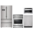 Thor Kitchen 4-Piece Appliance Package - 30" Electric Range, French Door Refrigerator, Dishwasher, and Microwave Drawer in Stainless Steel Appliance Package Thor Kitchen 