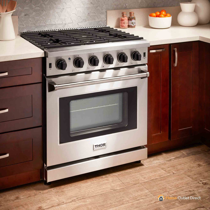 Thor Kitchen 4-Piece Appliance Package - 30" Gas Range, French Door Refrigerator, Dishwasher, and Microwave Drawer in Stainless Steel Appliance Package Thor Kitchen 