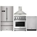 Thor Kitchen 4-Piece Appliance Package - 30" Gas Range, French Door Refrigerator, Wall Mount Hood, and Dishwasher in Stainless Steel Appliance Package Thor Kitchen 
