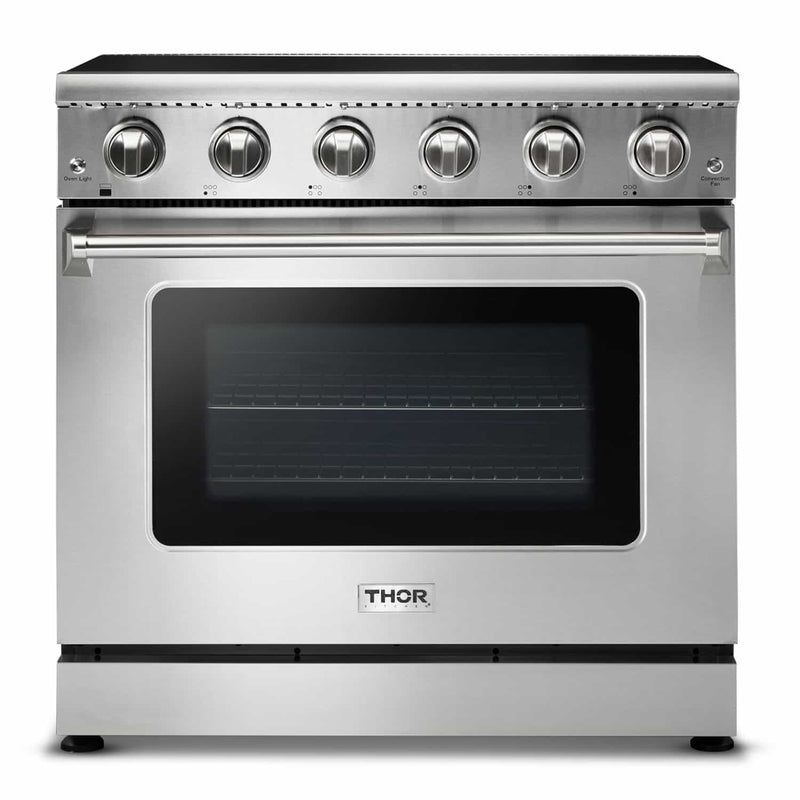 Thor Kitchen 4-Piece Appliance Package - 36" Electric Range, French Door Refrigerator, Dishwasher, and Microwave Drawer in Stainless Steel Appliance Package Thor Kitchen 