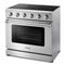 Thor Kitchen 4-Piece Appliance Package - 36" Electric Range, French Door Refrigerator, Wall Mount Hood, and Dishwasher in Stainless Steel Appliance Package Thor Kitchen 