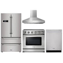 Thor Kitchen 4-Piece Appliance Package - 36" Electric Range, French Door Refrigerator, Wall Mount Hood, and Dishwasher in Stainless Steel Appliance Package Thor Kitchen Natural Pro Style 
