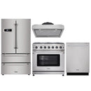 Thor Kitchen 4-Piece Appliance Package - 36" Gas Range, French Door Refrigerator, Under Cabinet Hood and Dishwasher in Stainless Steel Appliance Package Thor Kitchen 
