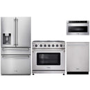 Thor Kitchen 4-Piece Appliance Package - 36-Inch Gas Range, Refrigerator with Water Dispenser, Dishwasher, & Microwave Drawer in Stainless Steel Appliance Package Thor Kitchen 