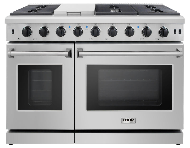Thor Kitchen 4-Piece Appliance Package - 48" Gas Range, French Door Refrigerator, and Dishwasher in Stainless Steel Appliance Package Thor Kitchen 