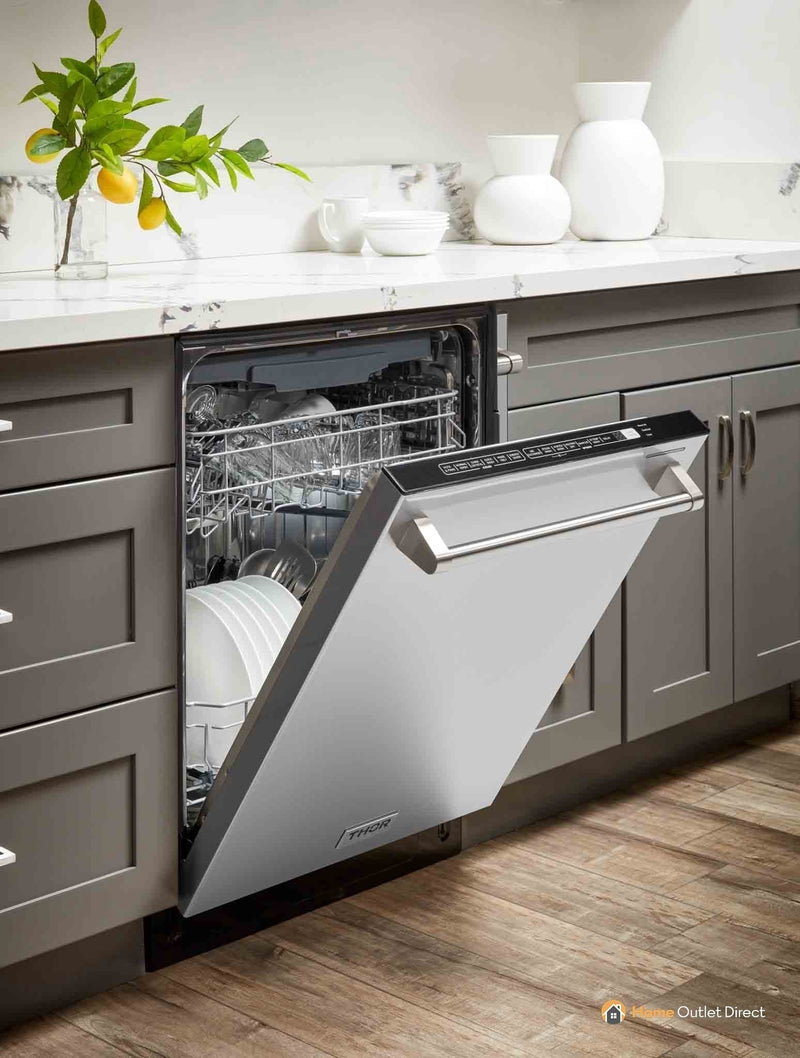 Thor Kitchen 4-Piece Appliance Package - 48-Inch Gas Range, Refrigerator with Water Dispenser, & Dishwasher in Stainless Steel Appliance Package Thor Kitchen 