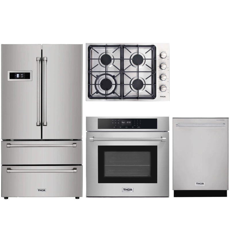 Thor Kitchen 4-Piece Pro Appliance Package - 30" Cooktop, Wall Oven, Dishwasher & Refrigerator in Stainless Steel Appliance Package Thor Kitchen 