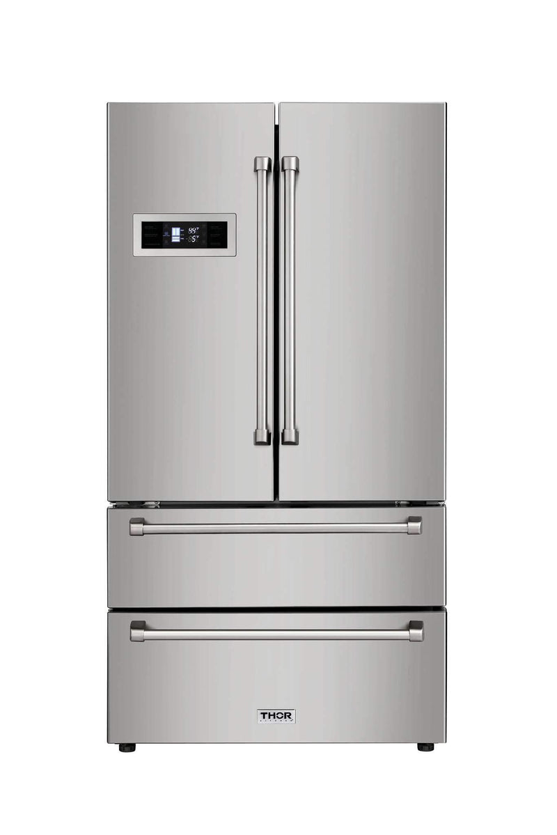 Thor Kitchen 4-Piece Pro Appliance Package - 30" Dual Fuel Range, French Door Refrigerator, Under Cabinet Hood and Dishwasher in Stainless Steel Appliance Package Thor Kitchen 