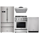Thor Kitchen 4-Piece Pro Appliance Package - 30" Gas Range, French Door Refrigerator, Under Cabinet Hood and Dishwasher in Stainless Steel Appliance Package Thor Kitchen 