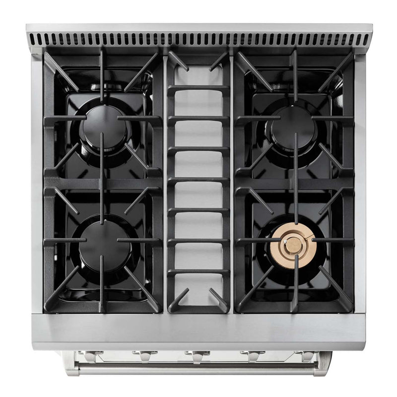 Thor Kitchen 4-Piece Pro Appliance Package - 30" Gas Range, French Door Refrigerator, Wall Mount Hood and Dishwasher in Stainless Steel Appliance Package Thor Kitchen 
