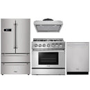 Thor Kitchen 4-Piece Pro Appliance Package - 36" Dual Fuel Range, French Door Refrigerator, Under Cabinet Hood and Dishwasher in Stainless Steel Appliance Package Thor Kitchen 