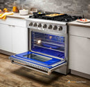 Thor Kitchen 4-Piece Pro Appliance Package - 36" Dual Fuel Range, French Door Refrigerator, Wall Mount Hood and Dishwasher in Stainless Steel Appliance Package Thor Kitchen 