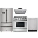 Thor Kitchen 4-Piece Pro Appliance Package - 36" Gas Range, French Door Refrigerator, Under Cabinet Hood and Dishwasher in Stainless Steel Appliance Package Thor Kitchen 