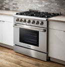 Thor Kitchen 4-Piece Pro Appliance Package - 36" Gas Range, French Door Refrigerator, Wall Mount Hood and Dishwasher in Stainless Steel Appliance Package Thor Kitchen 