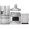 Thor Kitchen 4-Piece Pro Appliance Package - 36-Inch Dual Fuel Range, Refrigerator with Water Dispenser, Wall Mount Hood & Dishwasher in Stainless Steel Appliance Package Thor Kitchen Natural Gas Pro Style 