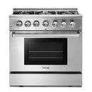 Thor Kitchen 4-Piece Pro Appliance Package - 36-Inch Dual Fuel Range, Refrigerator with Water Dispenser, Wall Mount Hood & Dishwasher in Stainless Steel Appliance Package Thor Kitchen 