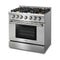 Thor Kitchen 4-Piece Pro Appliance Package - 36-Inch Gas Range, Refrigerator with Water Dispenser, Dishwasher, & Microwave Drawer in Stainless Steel Appliance Package Thor Kitchen 