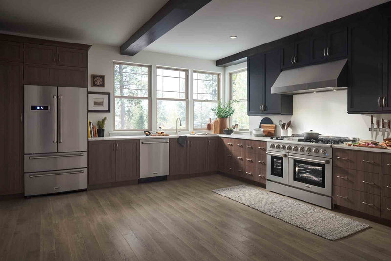 Thor Kitchen 4-Piece Pro Appliance Package - 48" Dual Fuel Range, French Door Refrigerator, and Dishwasher in Stainless Steel Appliance Package Thor Kitchen 