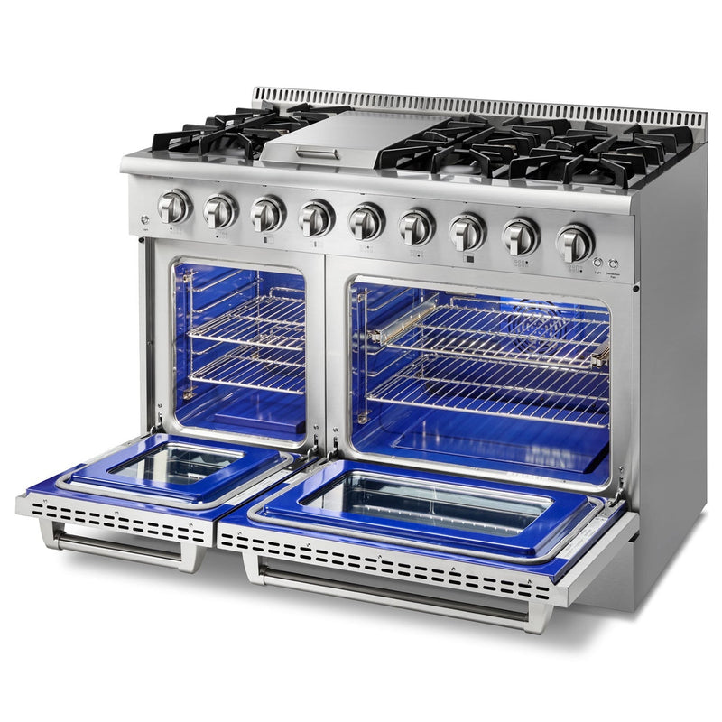 Thor Kitchen 4-Piece Pro Appliance Package - 48" Gas Range, French Door Refrigerator, Dishwasher, and Microwave Drawer in Stainless Steel Appliance Package Thor Kitchen 