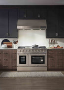 Thor Kitchen 4-Piece Pro Appliance Package - 48-Inch Dual Fuel Range, Refrigerator with Water Dispenser, & Dishwasher in Stainless Steel Appliance Package Thor Kitchen 