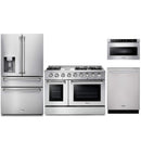 Thor Kitchen 4-Piece Pro Appliance Package - 48-Inch Gas Range, Refrigerator with Water Dispenser, Dishwasher, & Microwave Drawer in Stainless Steel Appliance Package Thor Kitchen 