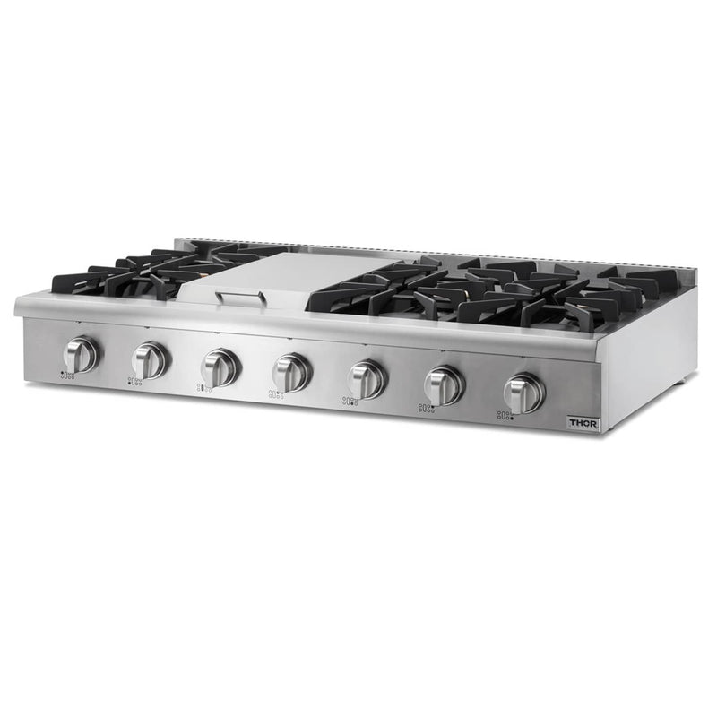 Thor Kitchen 48" Gas RangeTop in Stainless Steel with 6 Burners Including Power Burners and Griddle (HRT4806U)