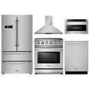 Thor Kitchen 5-Piece Appliance Package - 30" Electric Range, French Door Refrigerator, Wall Mount Hood, Dishwasher, and Microwave Drawer in Stainless Steel Appliance Package Thor Kitchen 