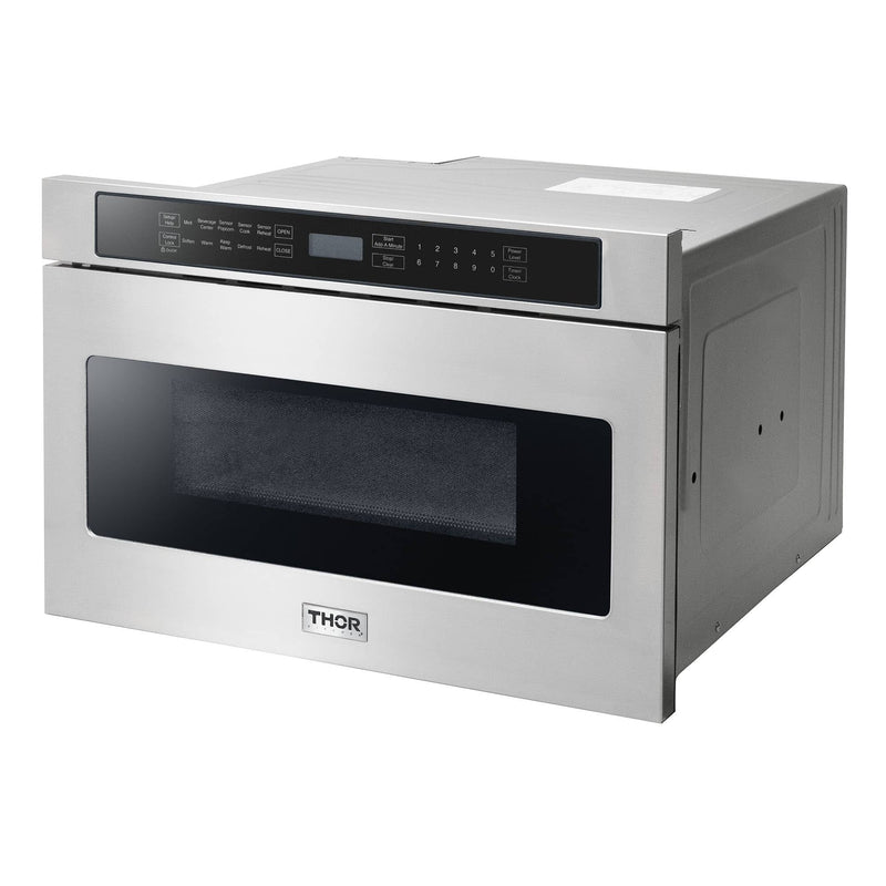 Thor Kitchen 5-Piece Appliance Package - 30" Gas Range, French Door Refrigerator, Under Cabinet Hood, Dishwasher, and Microwave Drawer in Stainless Steel Appliance Package Thor Kitchen 