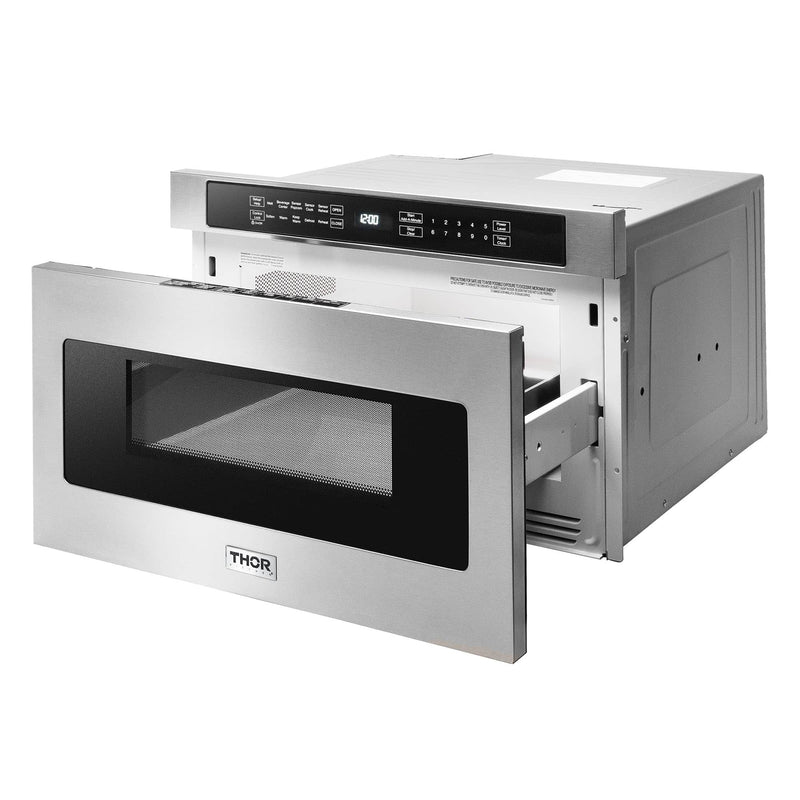 Thor Kitchen 5-Piece Appliance Package - 30" Gas Range, French Door Refrigerator, Under Cabinet Hood, Dishwasher, and Microwave Drawer in Stainless Steel Appliance Package Thor Kitchen 